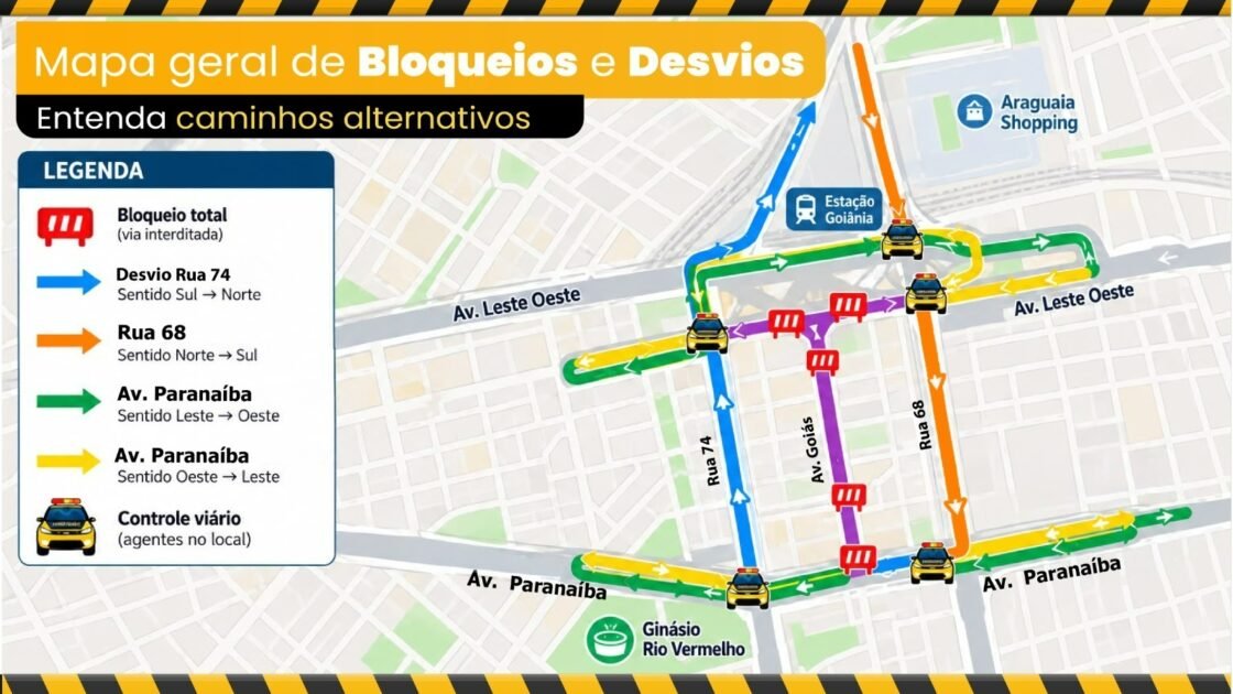 Atenção, motoristas! Centro de Goiânia terá 20 pontos de bloqueio no trânsito até domingo (25)